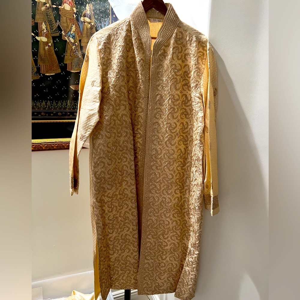 Indian Sherwani Kurta with All over work in front. It’s Gently worn May be once.